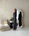 Jayna Black Polka Dot Satin Tie Back Dress