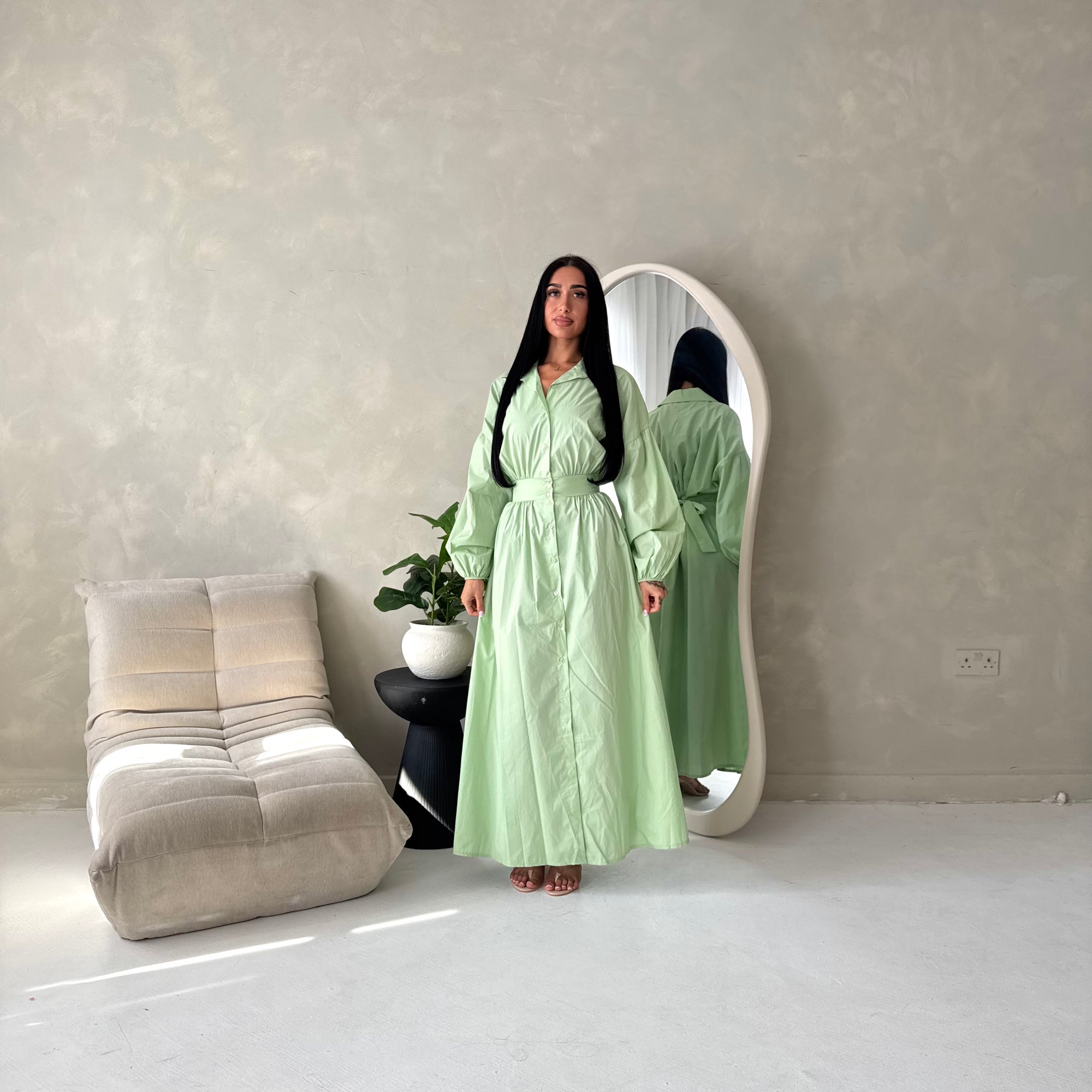 Remi Mint Cotton Shirt Summer Dress