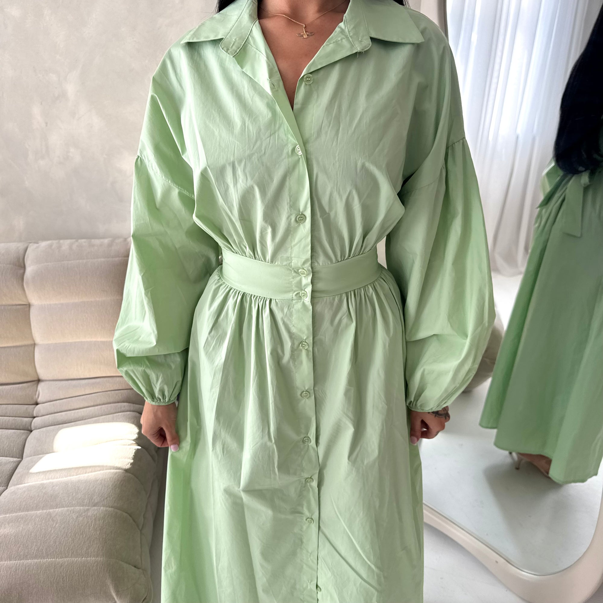 Remi Mint Cotton Shirt Summer Dress