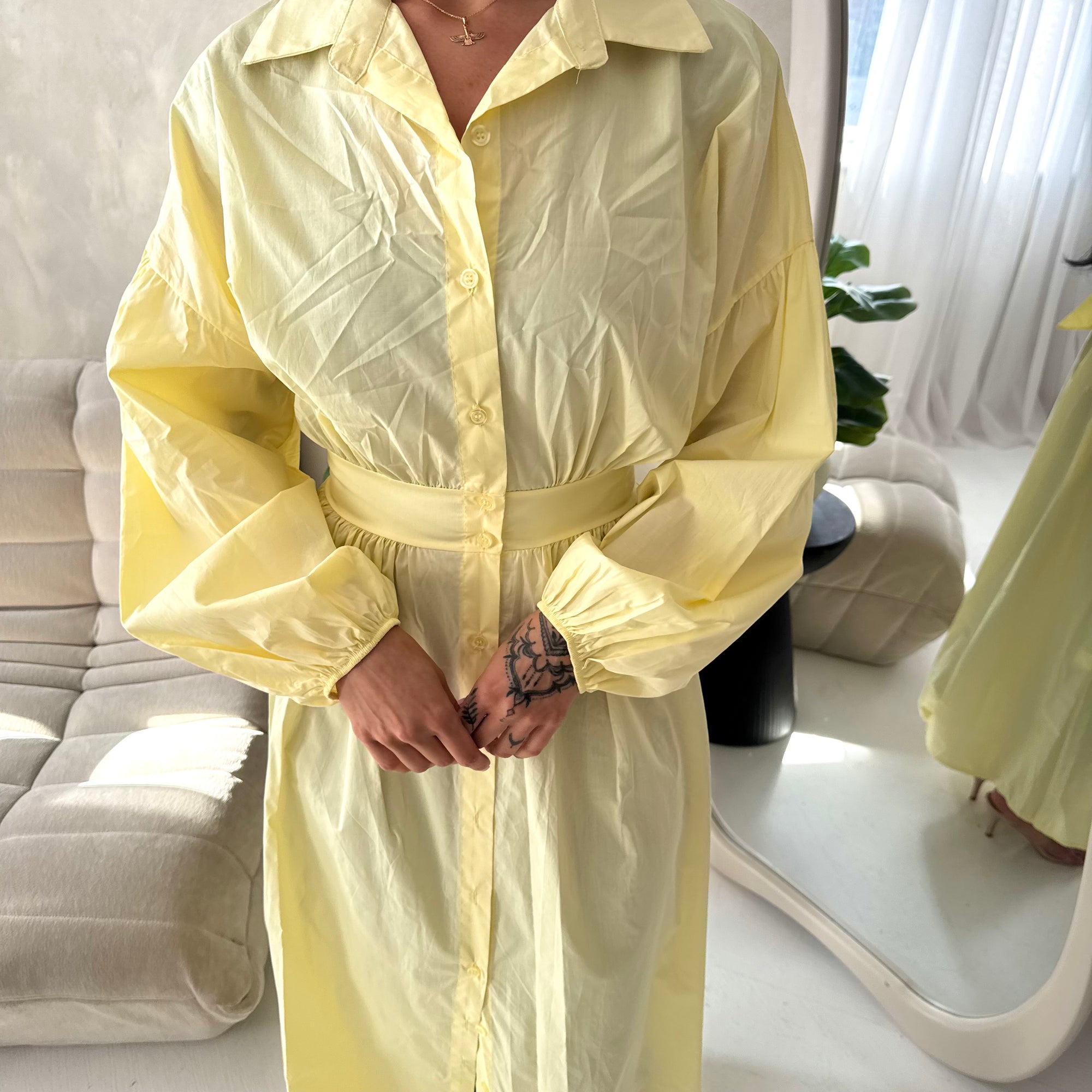 Remi Yellow Cotton Shirt Summer Dress