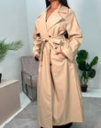 Halaya Beige PU Belted Trench Coat