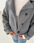 Aura Dark Grey Cropped Pocket Trench Coat