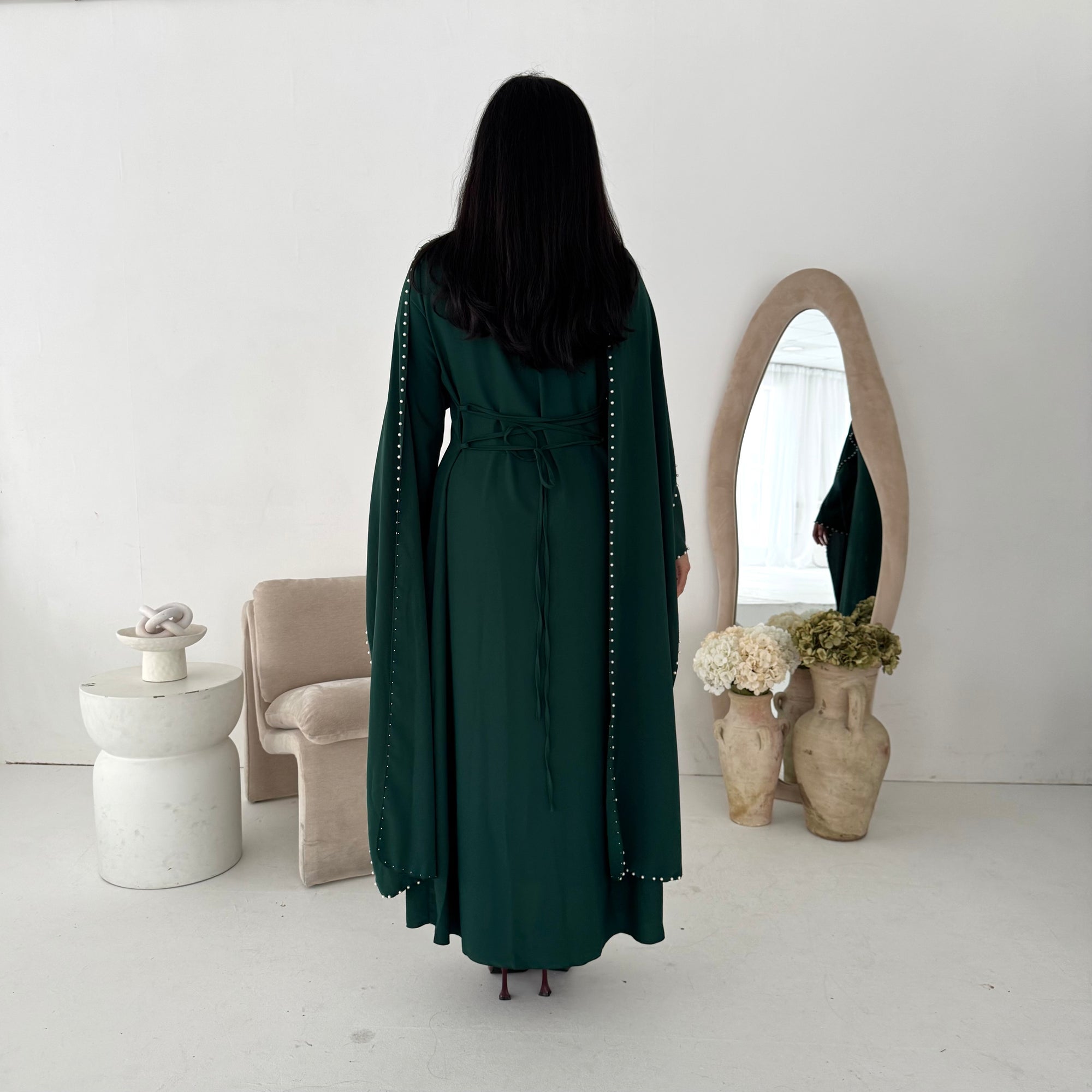 Sherin Emerald Green Pearl Detail Modest Dress