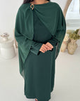 Roselle Emerald Green Gold Buckle Mesh Cape Dress