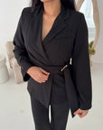 Livia Black Gold Buckle Wrap Blazer & Trouser Co Ord Set