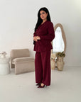 Anna Wine V Neck Pleated Front Tie Co Ord Set
