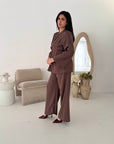 Anna Brown V Neck Pleated Front Tie Co Ord Set