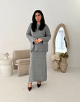 Fajr Grey Knitted Crochet Detail Skirt Co Ord Set