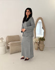 Fajr Grey Knitted Crochet Detail Skirt Co Ord Set