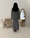 Fajr Grey Knitted Crochet Detail Skirt Co Ord Set