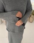 Fajr Grey Knitted Crochet Detail Skirt Co Ord Set