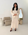 Fajr Beige Knitted Crochet Detail Skirt Co Ord Set
