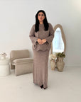 Fajr Mocha Knitted Crochet Detail Skirt Co Ord Set