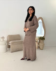 Fajr Mocha Knitted Crochet Detail Skirt Co Ord Set