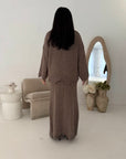Fajr Mocha Knitted Crochet Detail Skirt Co Ord Set