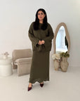 Fajr Khaki Knitted Crochet Detail Skirt Co Ord Set