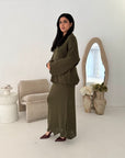 Fajr Khaki Knitted Crochet Detail Skirt Co Ord Set