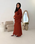 Fajr Rust Knitted Crochet Detail Skirt Co Ord Set