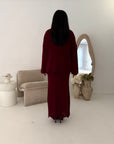 Fajr Wine Knitted Crochet Detail Skirt Co Ord Set