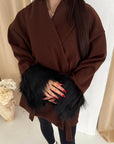 Shaynia Brown Short Belted Extreme Fur Coat