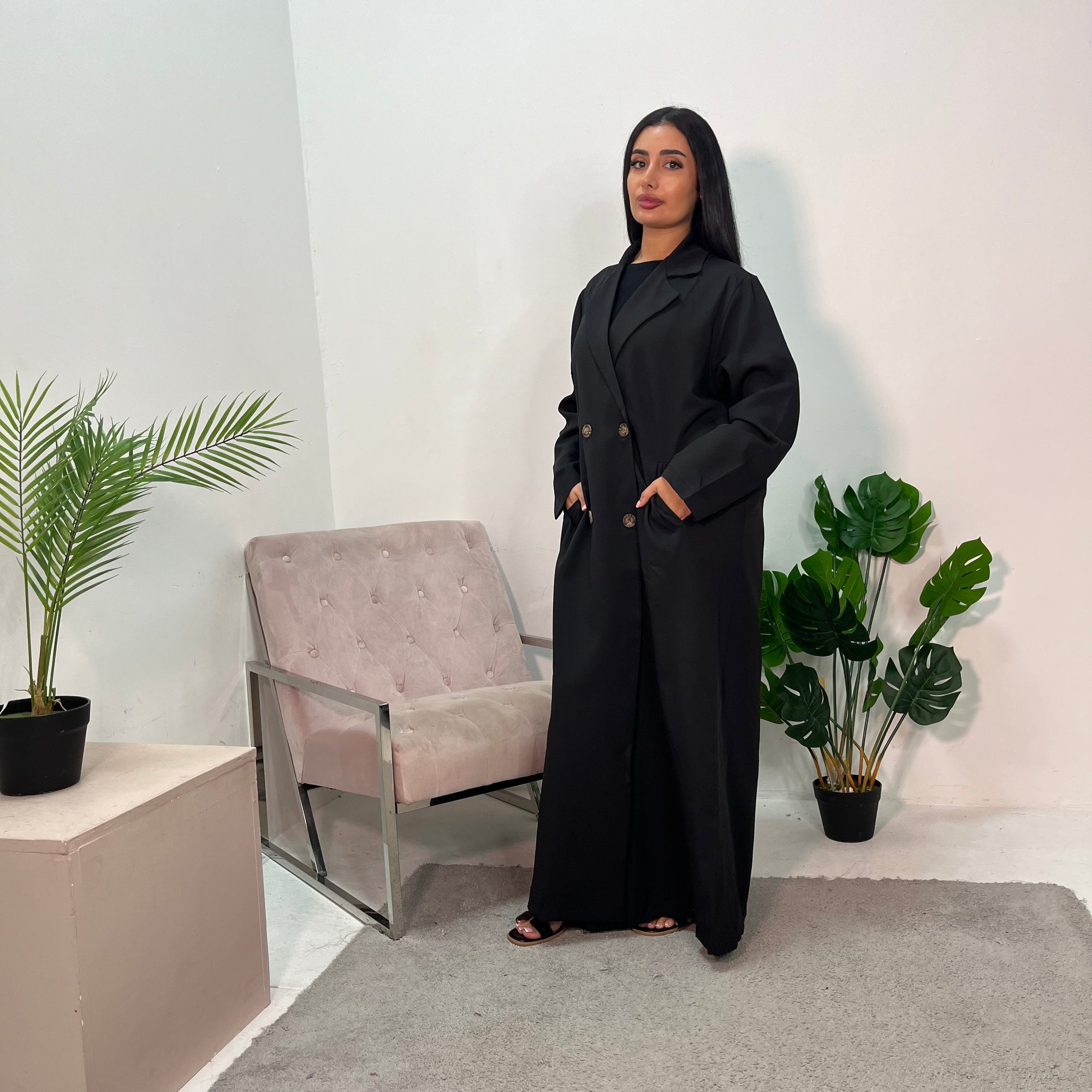 Daria Black Oversized Button Boyfriend Lightweight Duster Coat
