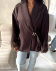Amara Brown Fur Cuff Wrap Buckle Belted Coat