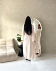 Mysa Beige Mesh Lined Frill Detail Modest Dress