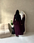 Mysa Plum Mesh Lined Frill Detail Modest Dress