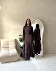 Mysa Brown Mesh Lined Frill Detail Modest Dress
