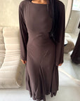 Mysa Brown Mesh Lined Frill Detail Modest Dress