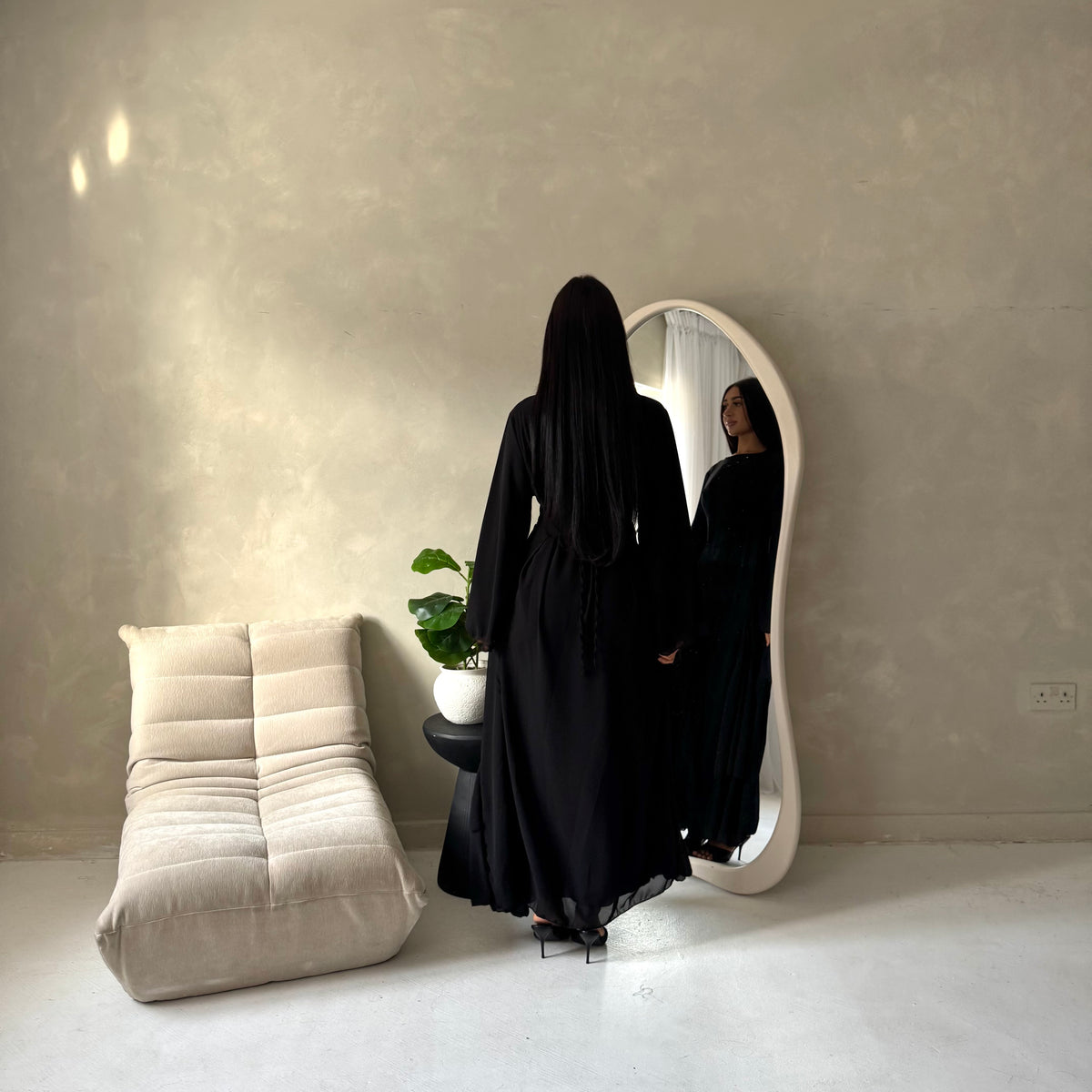 Mysa Black Mesh Lined Frill Detail Modest Dress