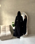 Mysa Black Mesh Lined Frill Detail Modest Dress