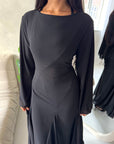 Mysa Black Mesh Lined Frill Detail Modest Dress