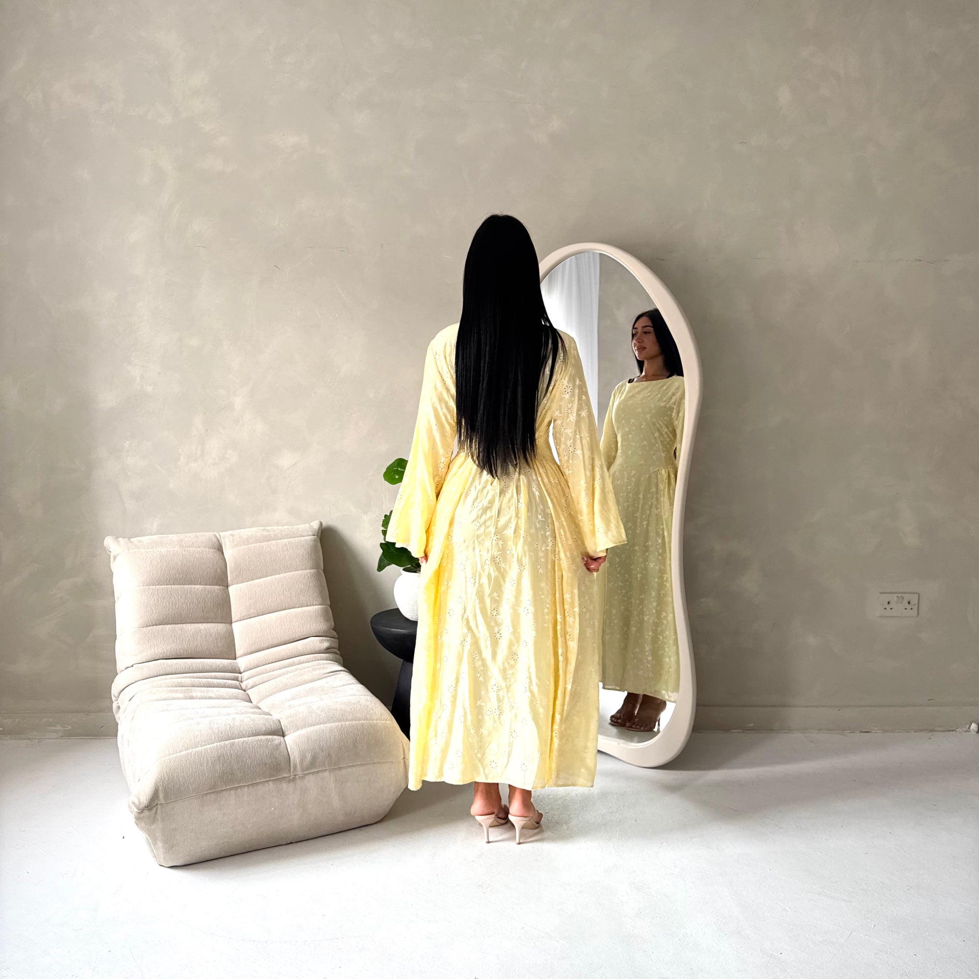Frea Yellow Floral Tie Back Summer Lined Dress