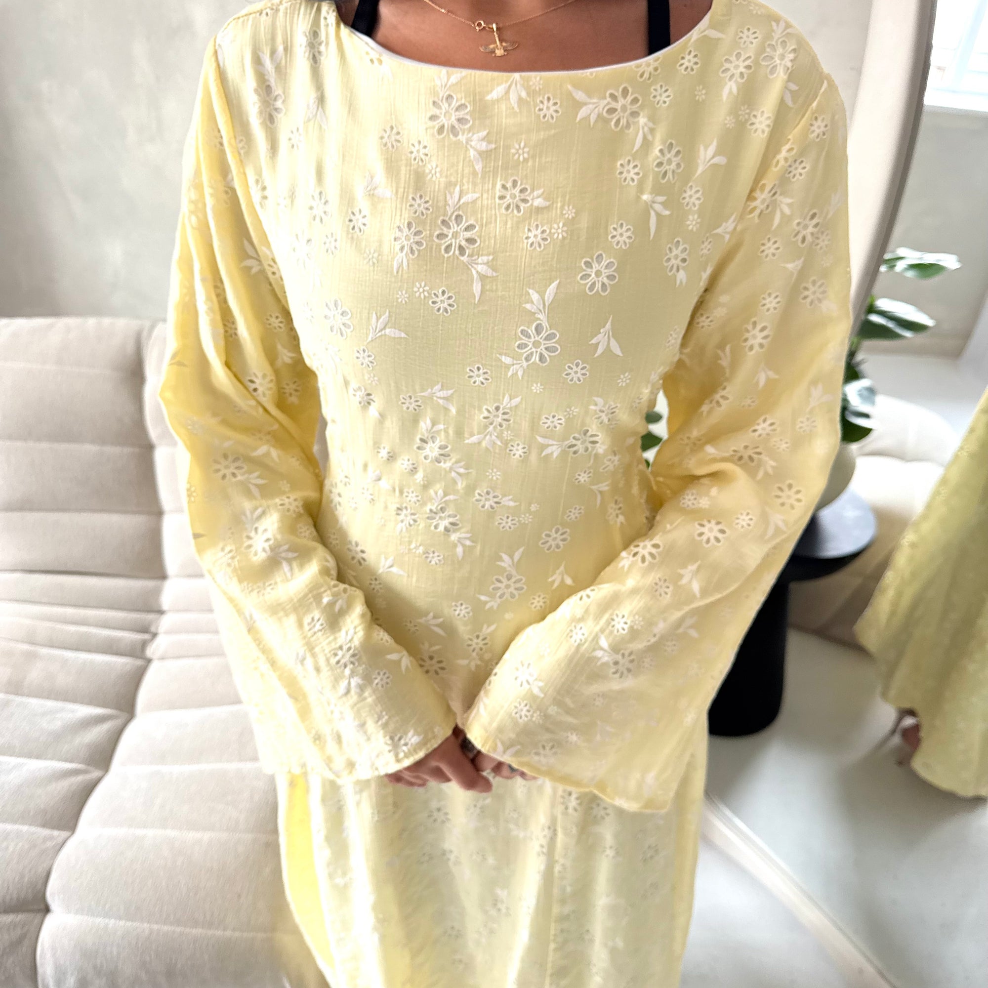 Frea Yellow Floral Tie Back Summer Lined Dress