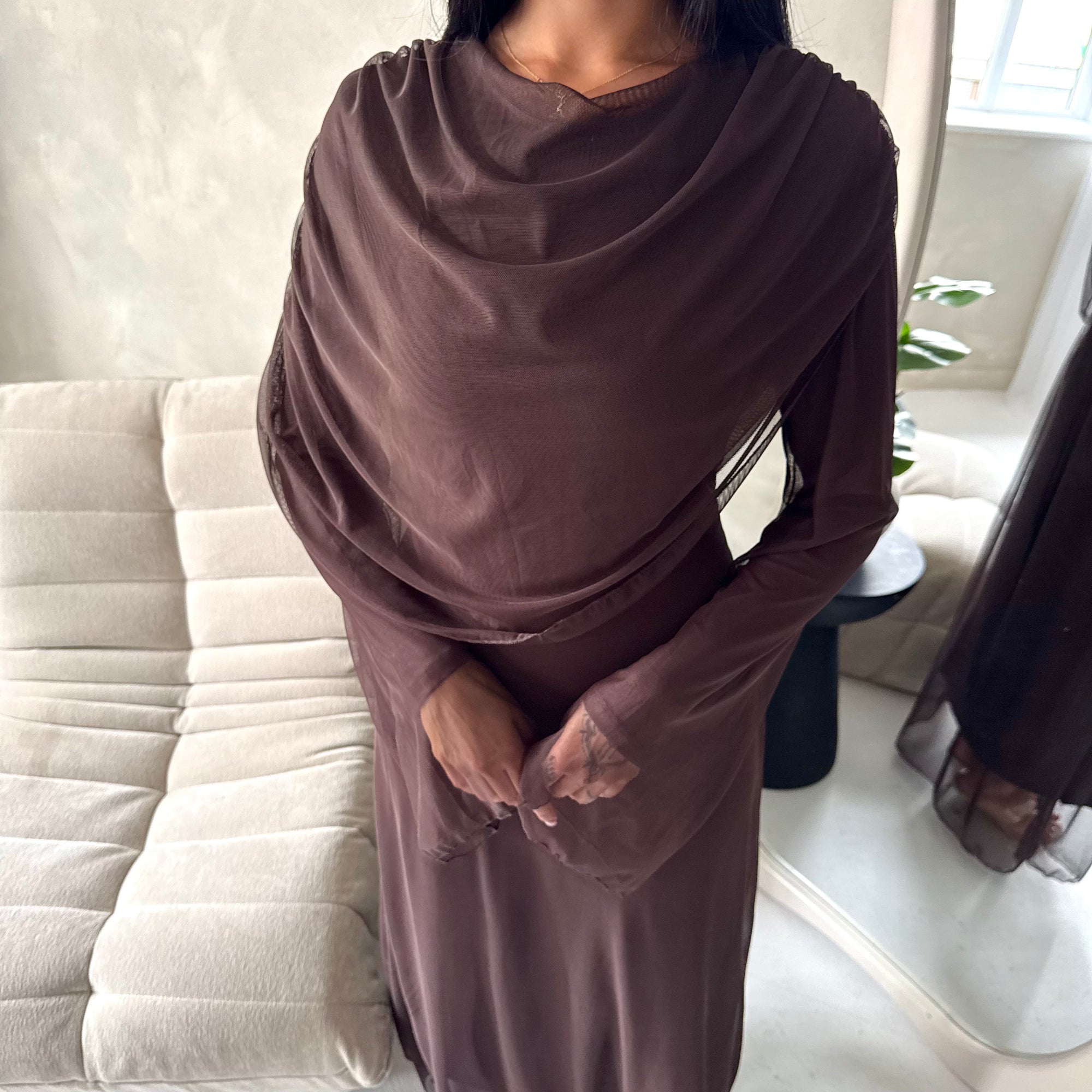 Rose Brown Mesh Lined Summer Tie Back Dress