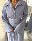 Tyra Navy Summer Striped Tie Back Collar Dress
