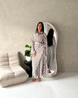Ina Mocha Summer Striped Waist Wrap Shirt Dress