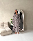 Ina Brown Summer Striped Waist Wrap Shirt Dress