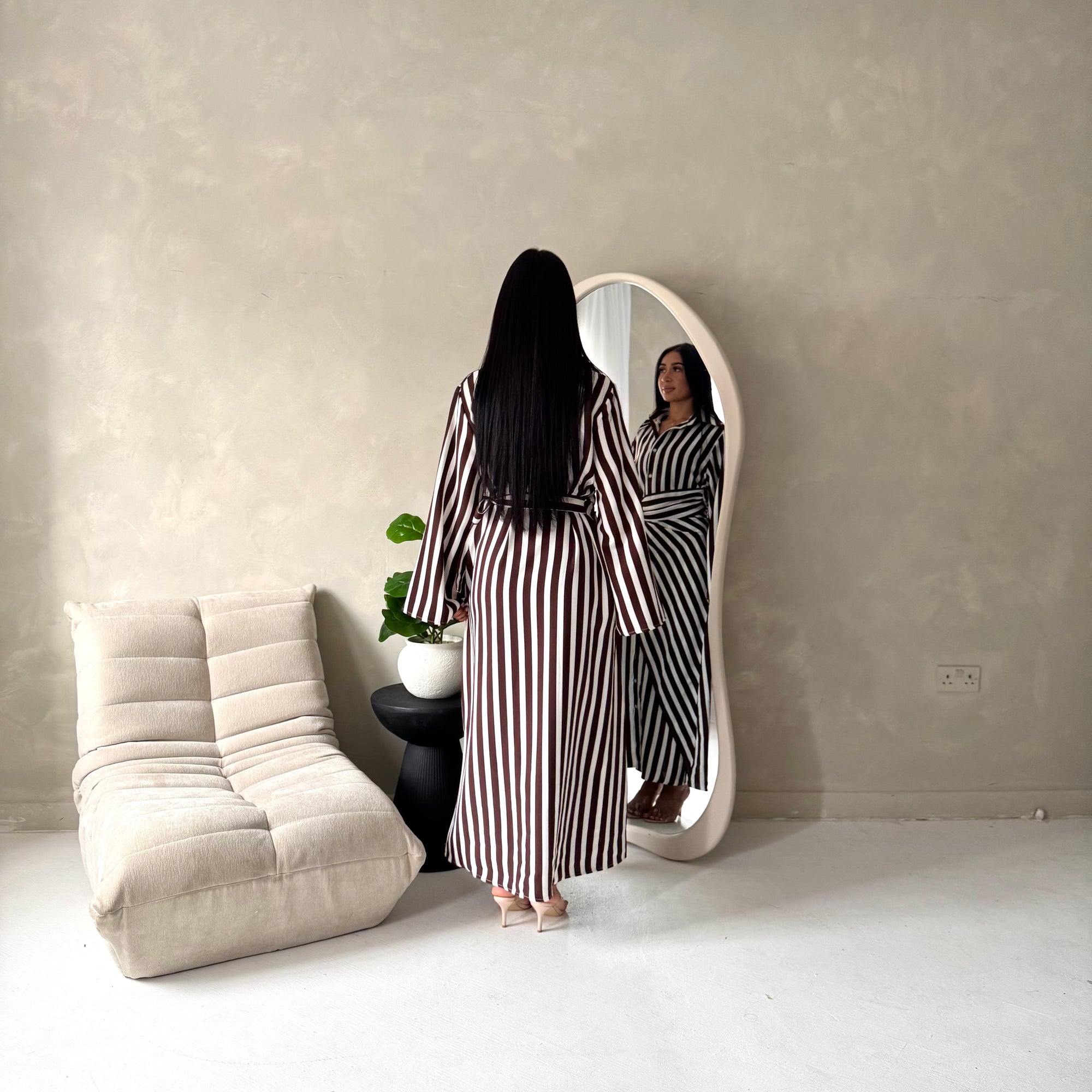 Ina Brown Summer Striped Waist Wrap Shirt Dress