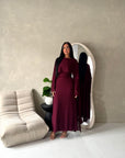 Malika Wine Lace Detail Cape Tie Back Dress