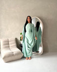 Sahra Mint Satin Shoulder Gather Kaftan Dress