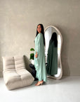 Sahra Mint Satin Shoulder Gather Kaftan Dress