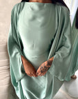 Sahra Mint Satin Shoulder Gather Kaftan Dress