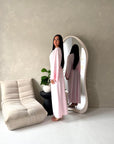 Elara Pink Plain Lace Sleeve Detail Modest Dress