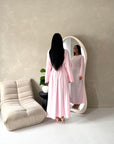 Elara Pink Plain Lace Sleeve Detail Modest Dress