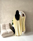 Sahra Yellow Satin Shoulder Gather Kaftan Dress