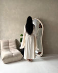 Sonya Cream Extreme Flare Fur Sleeve Tie Back Dress