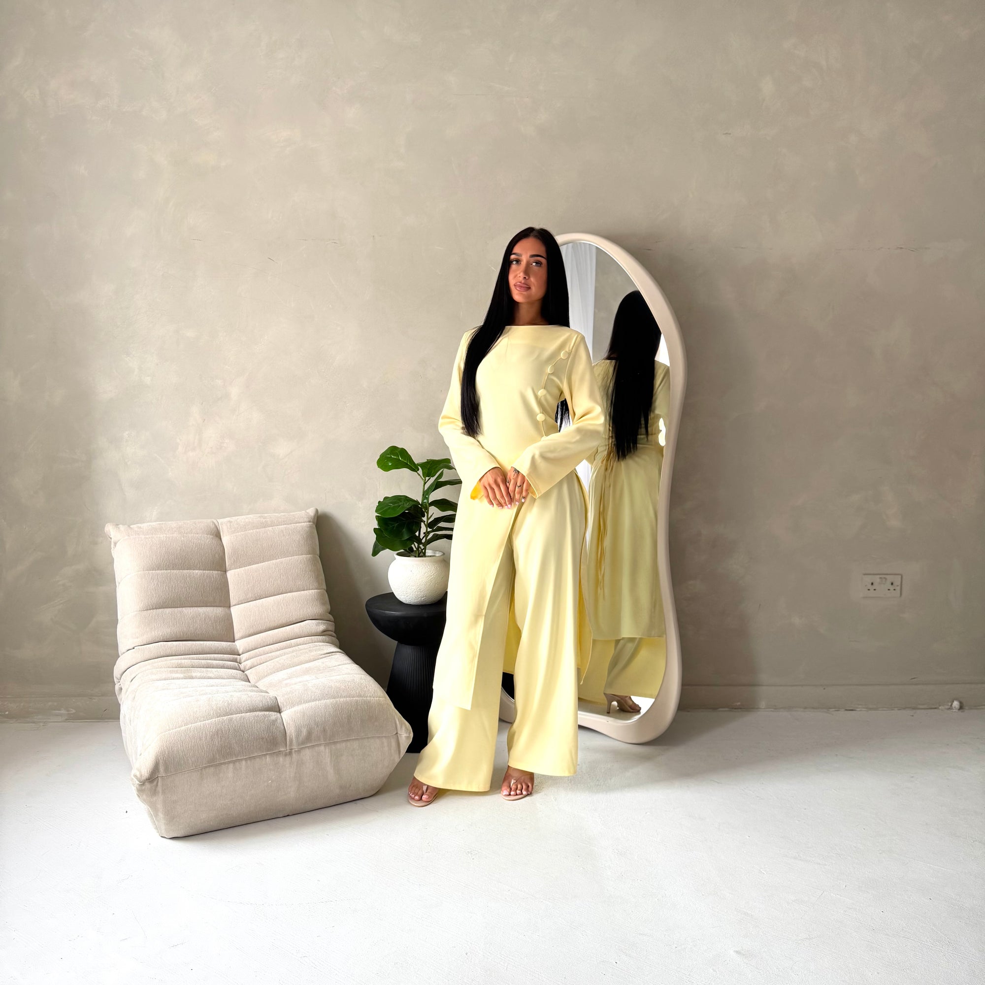 Ida Yellow Button Detail Trouser Co Ord Set