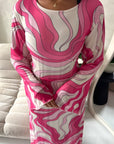 Via Pink Mesh Swirl Print Lined Summer Dress